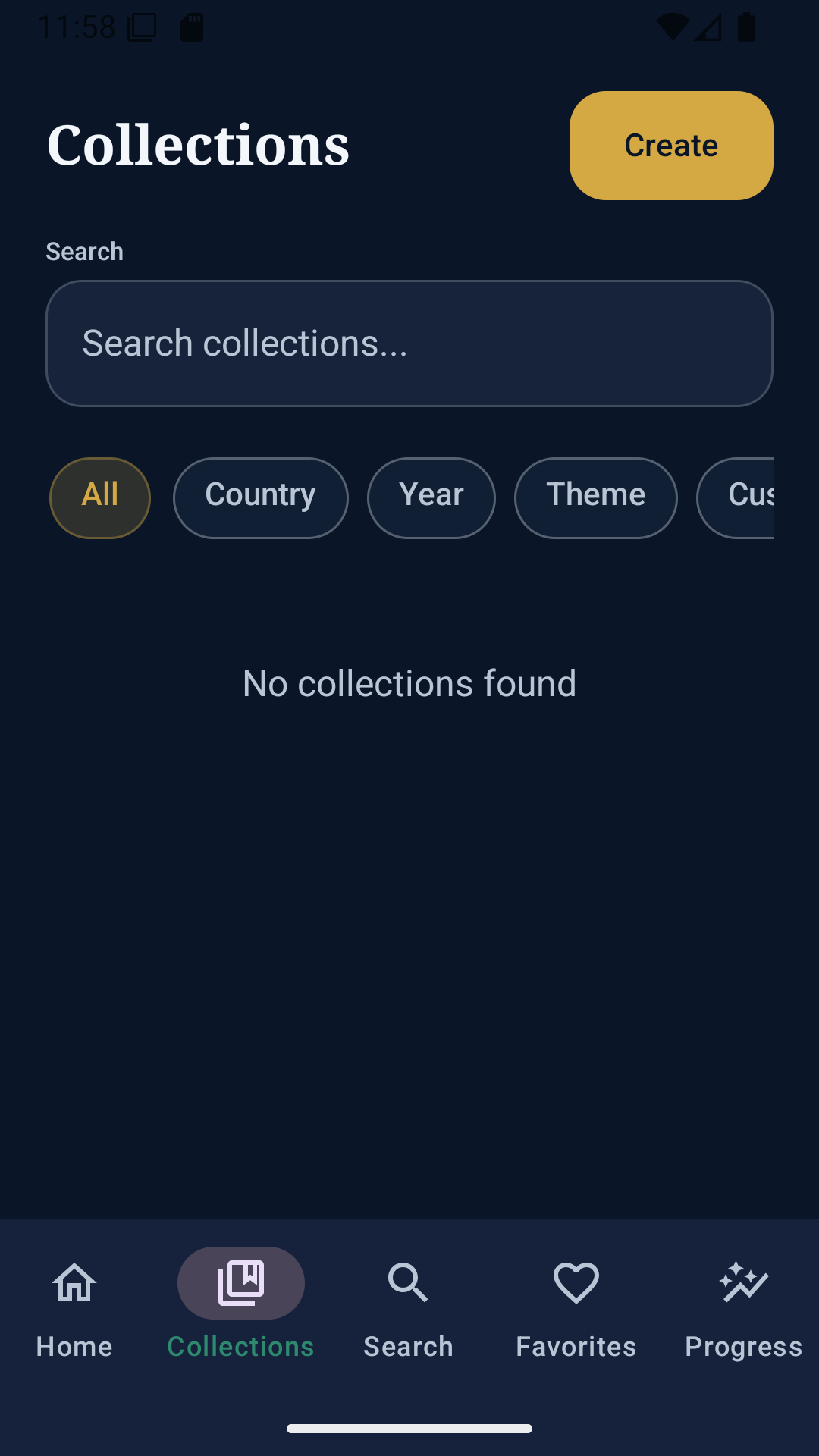 Stamp Ledger collections screen