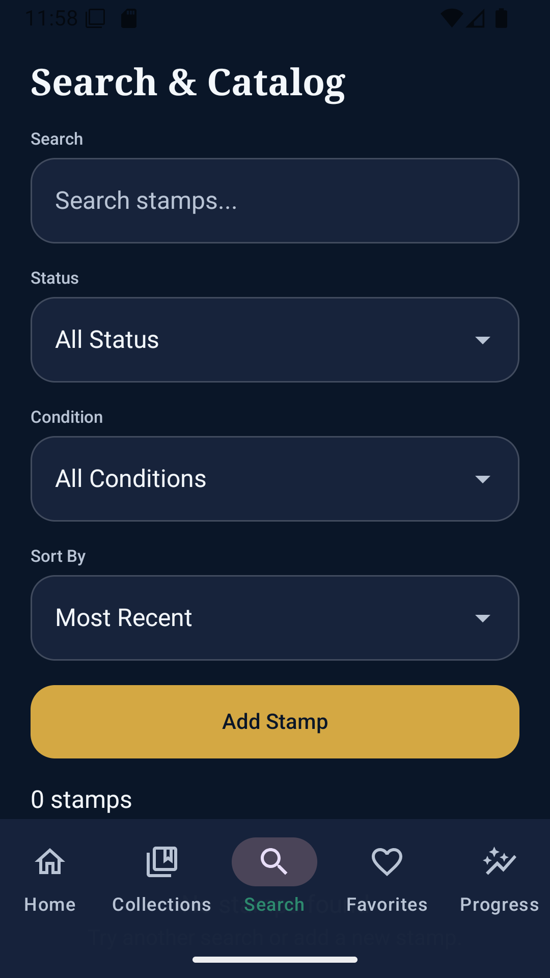 Search and catalog screen with filters